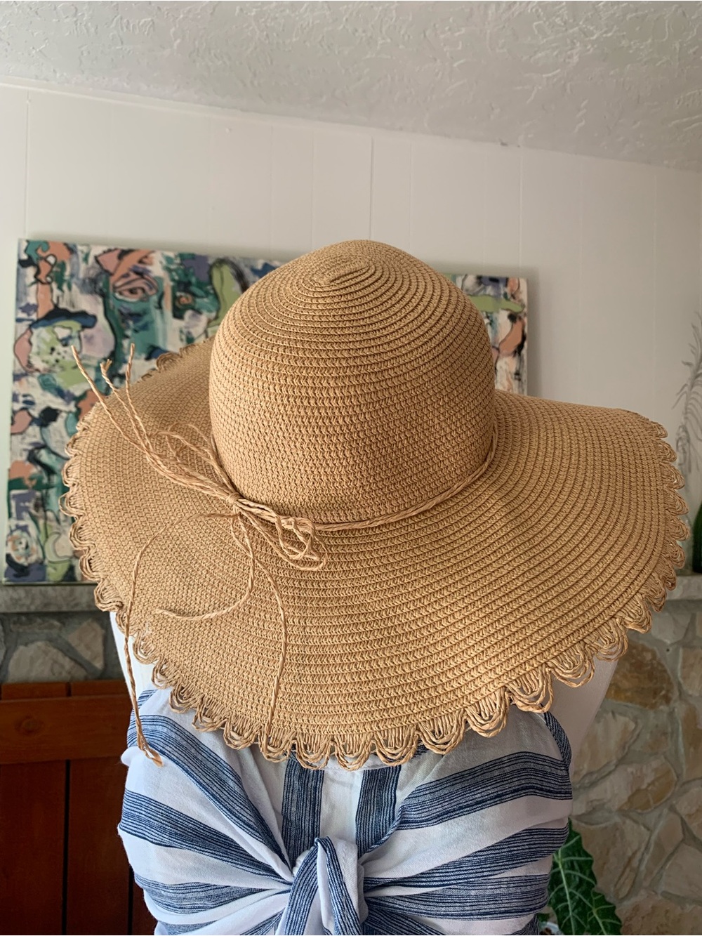 BCBGeneration Wide Brim Scalloped Sun Hat Brown OS New Without Tags